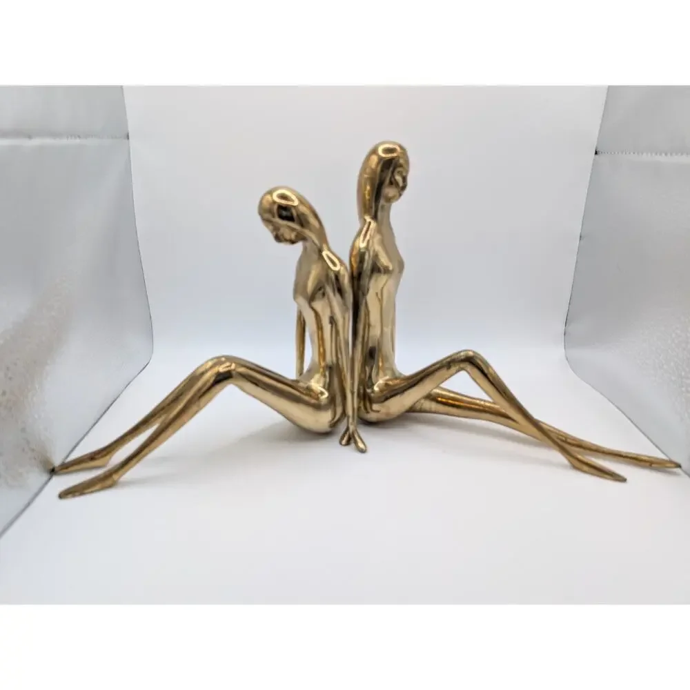 Vtg Solid Brass Female Statues BookendsHollywood Regency Art Deco Revival